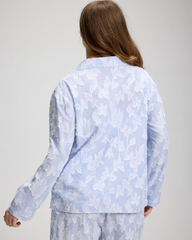 Cotton Striped Jacquard Long-Sleeve Notch Collar Pajama Top