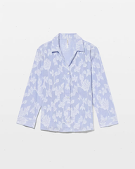 Cotton Striped Jacquard Long-Sleeve Notch Collar Pajama Top